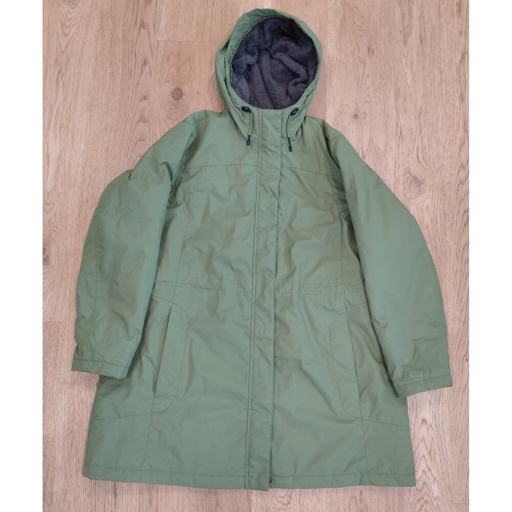 LL Bean Winter Warmer Water Resistant Green Coat Parka Hood Size 1X REG